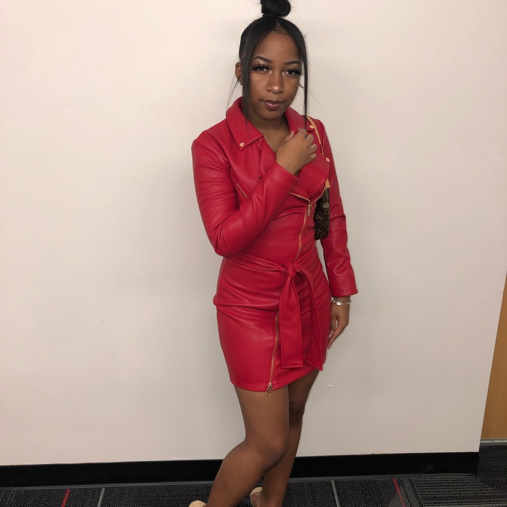 Red Faux Leather Mini Dress